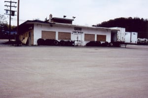 The concession building was converted into a tire shop. The projection booth is on top