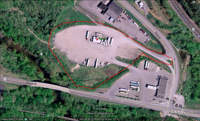 Google Earth image with outline of former site located behind Hancock Truck Center