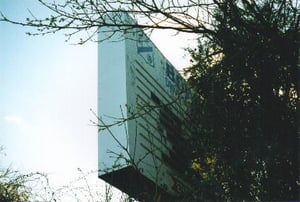 marquee of the Salisbury Bowl, about the only thing that remains standing today besides the snack bar's ruins