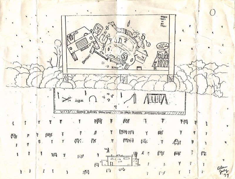 A more accurate rendition of the Super Chief, this one from July 1977. I was 9 when I drew this. Please excuse the poor scanning job. Tonight's feature is Disney's Herbie Goes to Monte Carlo (you'd think it was Death Race 2000).