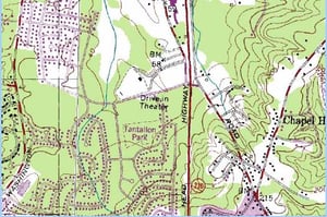 topographic map showing the location of the drive-in; courtesy of the U.S. Geological Survey