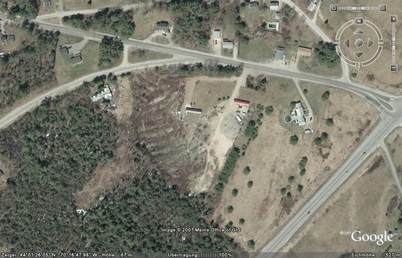 Aerial view of former drive-in site showing the pair of mobile homes