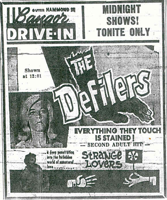 Bangor Drive-In ad; July 4, 1969 midnight show