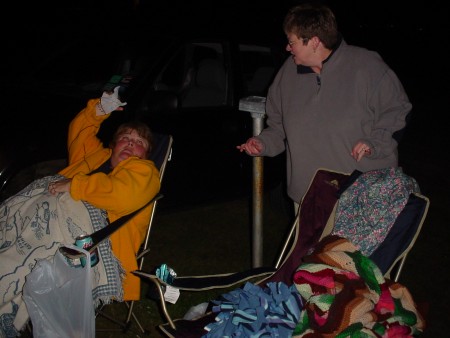 Cool night at the drive in. Nancy Hayes and Bridget Williams