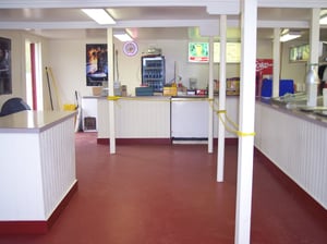 Snack Shack and it's newly painted floor.