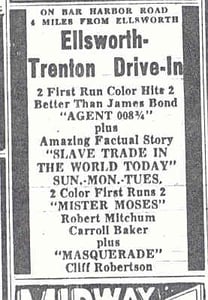 Ellsworth/Trenton Drive In ad July 3/4, 1965