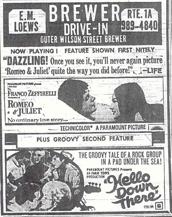 Brewer Drive-in ad; July 4, 1969