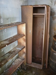 Storage shelves and cabinet