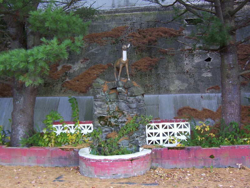 Another photo of the deer statue and fountain at the Saco Drive-In.