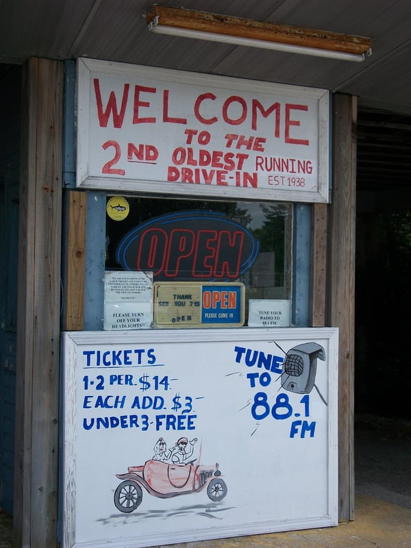 Entry Ticket Booth at Saco Drive-In...notice they mention being the 2nd. oldest currently in operation.