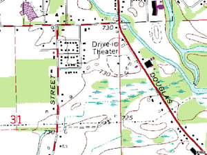 TerraServer map of former site on Douglas St south of town