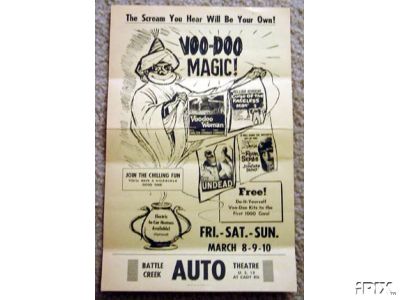 Vintage handbill from the early 1960's advertising a horror movie marathon.