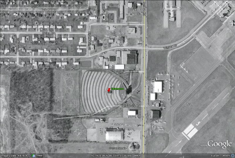 Google Earth image of site-per Michigandriveins.com the Kalamazoo Auto Theatre and Portage Drive-In were the same. Address should be 5528 Portage