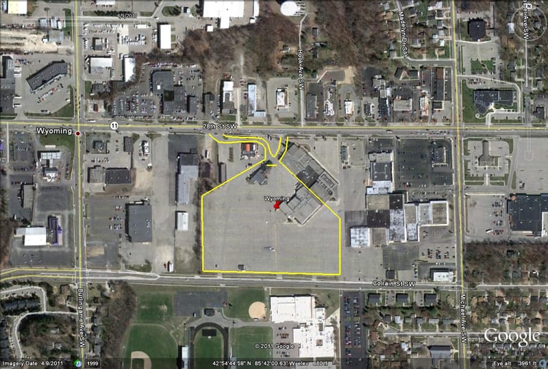 Google Earth image with outline of former site