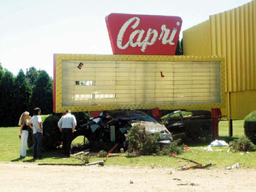 Accident damaging Capri DI marquee from The Daily Reporter web site http://www.thedailyreporter.com/
