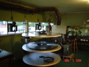 This is the screen 1 projection booth. Both shows are built up on the center deck of the platter in this photo. The top deck will be the take-up deck after the film runs through the projector.