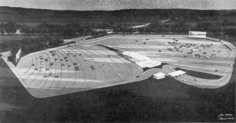 Artist's conception of the Cascade Twin [actually the M-78 Drive-In in East Lansing, MI].