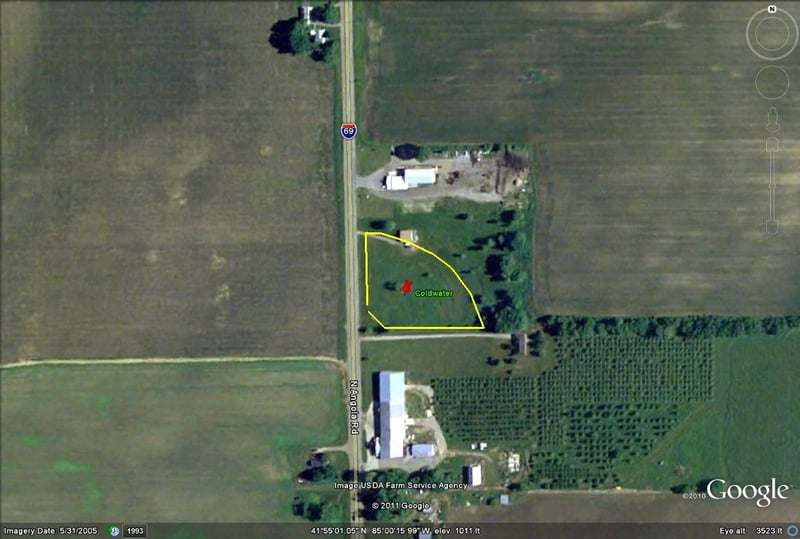 Google Earth image with outline of former site