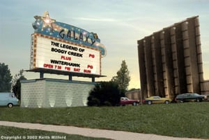 Ron Gross of the Michigan Drive-in Theater Guide website told me I should send you a copy of the re-edited pic I did in Photoshop of the Galaxy. So here it is. I really wanted to see the Galaxy again as it once was, so I restored the old, dilapidated ph