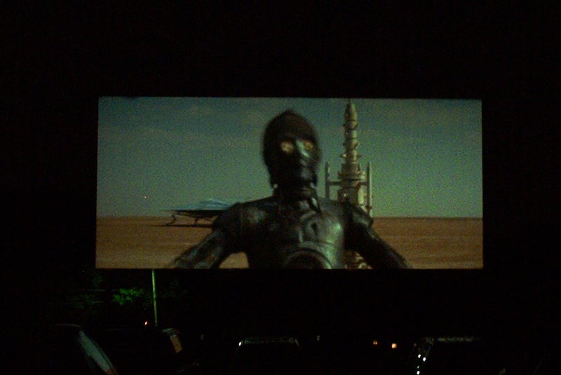 C3PO on the big screen in the only Michigan drive-in showing of Star Wars - Attack of the Clones, it ran for only one week at the Getty with High Crimes.