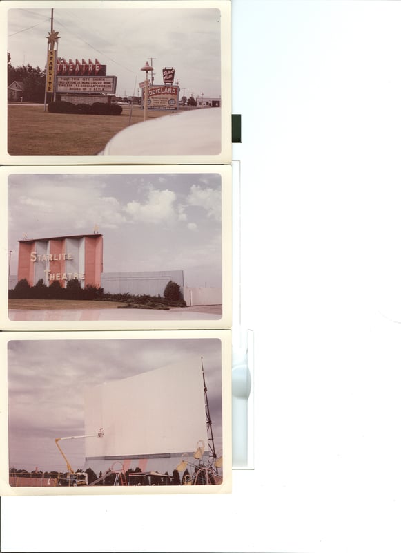 Owners Gus and Wally Elsner from 1948 to 1958.  Top photo is of the marquee, 2nd photo is the back ot the screen and the 3rd photo they are painting the screen, Ted Elsner in the bucket on the left operating the boom with unknown painter on the right.