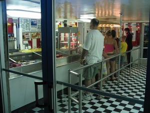 Looking through door into concession stand