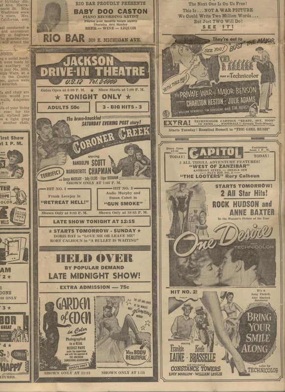 Movie listing for Sept 24, 1955 Jackson Drive Inn.