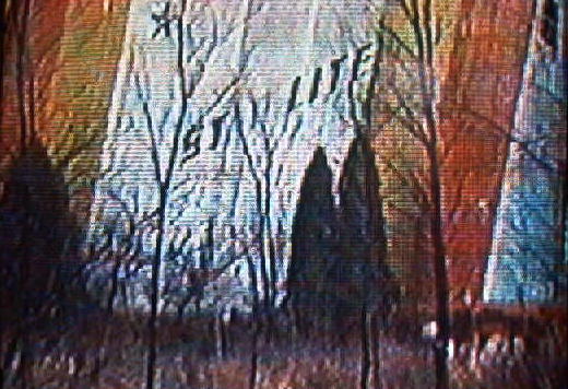 Vidcap of the Starlite Drive-In screen tower from the extensive archives of Outdoor Moovies, a Lansing public-access cable TV program produced by Darryl Burgess.