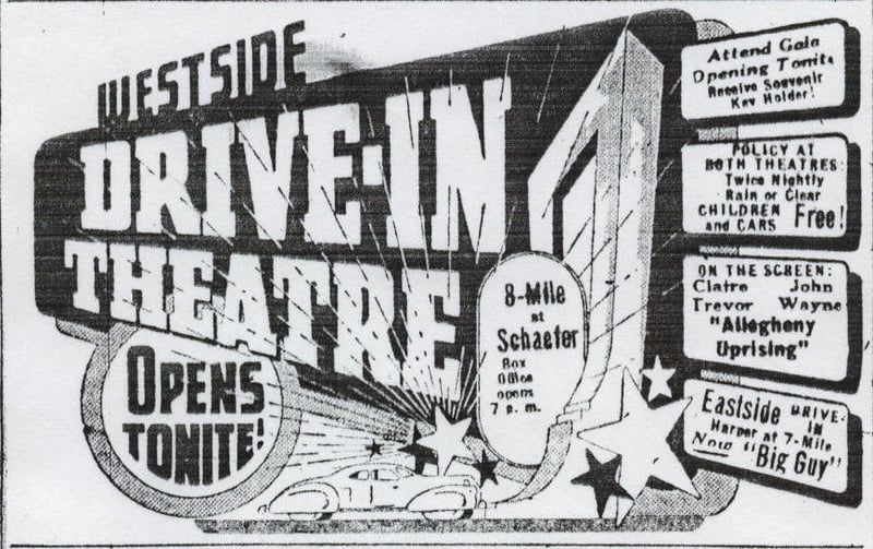 Detroit's second drive-in, opening night ad from the April 26, 1940 Detroit News