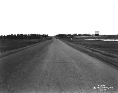 Drive-in movie theater at right. From Norton and Peel, courtesy of the Minnesota Historical Society.
