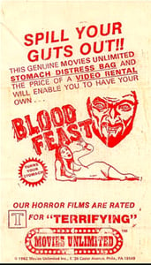 A Blood Feast Barf Bag. This item was distributed to the audience as a promotional item before the screening at the Corral.