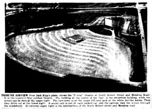 Aerial View of Corral Drive-In Theatre.  West Saint Paul Booster, section 3, page 4.
