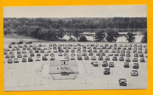 Vintage photo of church services at the theater.  It was reported that the theater could hold 500 cars.