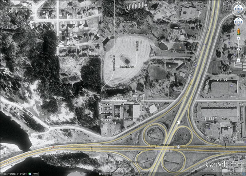1991 View of Maple Leaf Site. NW quadrant Highways 36 and 61.  Now houses.