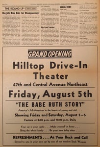 Hilltop Drive-in Grand opening, August 5 1949Col. Hts. Record