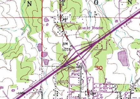 topo map, showing its location just north of exit 208 on I-44