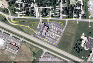 Google Earth image with outline of former site