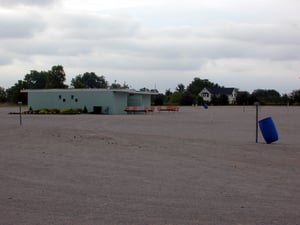 Main building with outdoor seating