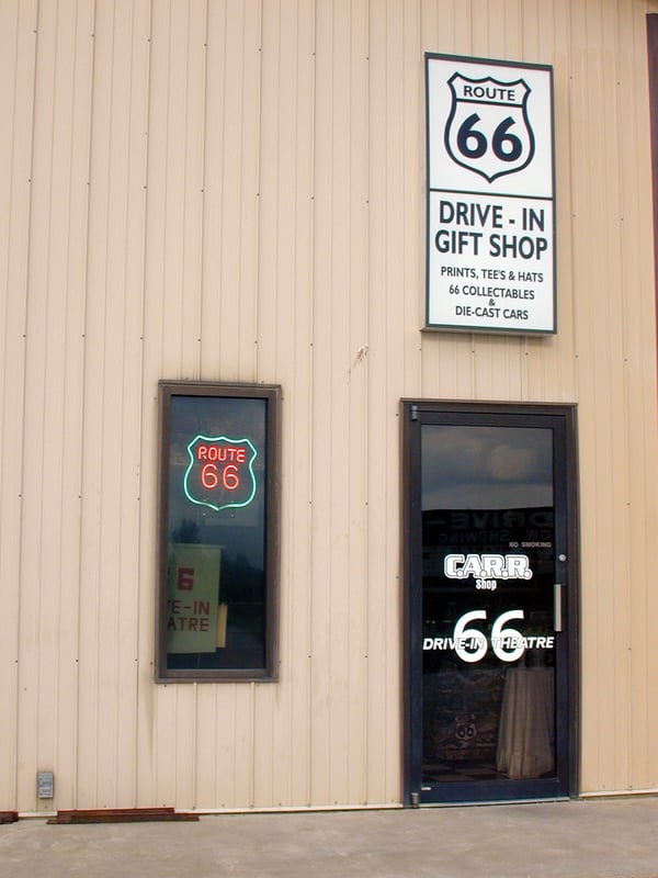 Route 66 and drive-in memorabilia store