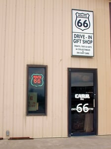 Route 66 and drive-in memorabilia store