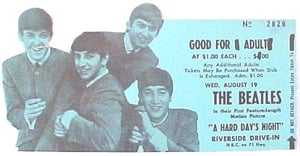 Ticket stub when the Beatles made an appearance at this drive-in from the early 1960's.
