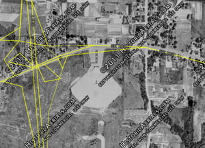 Aerial photo from 1958 of drive-in location, currently east of the interchange of I-270  Hwy 100.