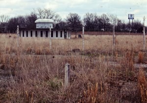 Part of the field with the circular projection building. The perpendicular openings are the projection ports