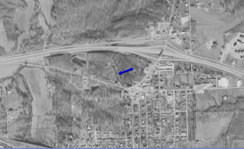 Aerial photo from 1970 of drive-in location on Old US 40 west of Hwy 47.