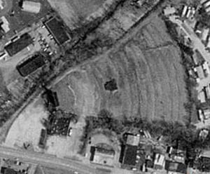 Overhead shot of the Plaza Drive-In from MS TerraServer. This was taken long after the drive in had closed but you can see the ramps, screen, concession stand, and...if you look close enough...the V-shaped marquee!