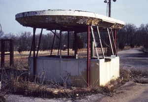 Ticket booth with heavy roof
