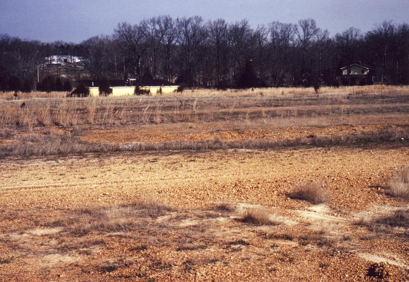 Yellowish painted projection/concession
building in the distance