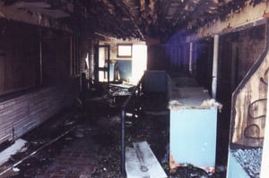 View into concession building. There was some kind of lounge with sofas and 3 large windows facing the screen