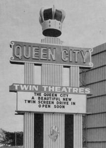 Another view of the Queen City's sign and part of a screen.