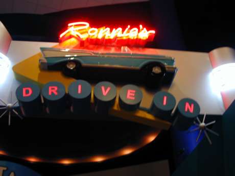 Sign over the entrance for the restaurant themed in honor of Ronnie's Drive-In